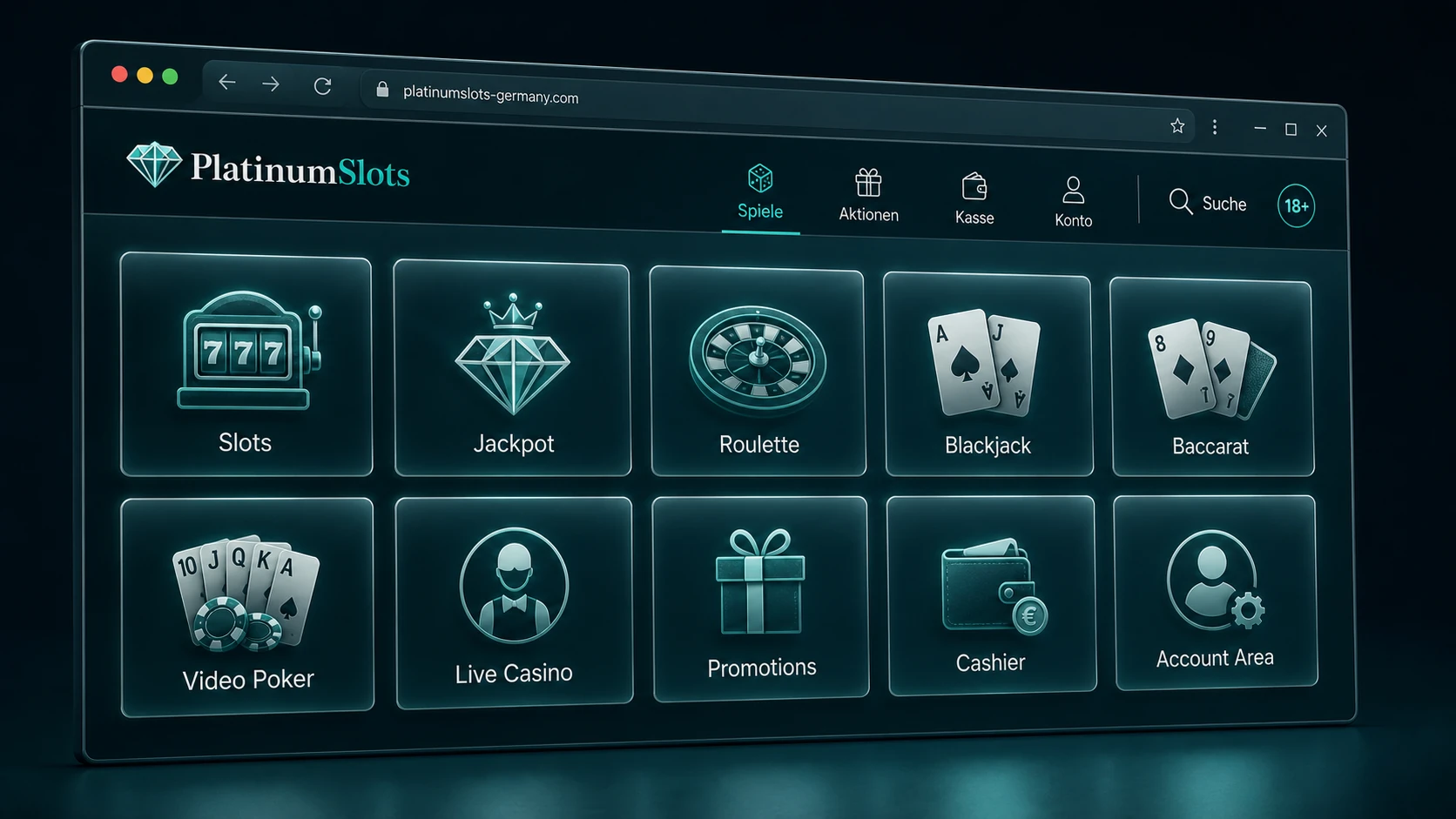 Zentrale Bereiche von PlatinumSlots Casino